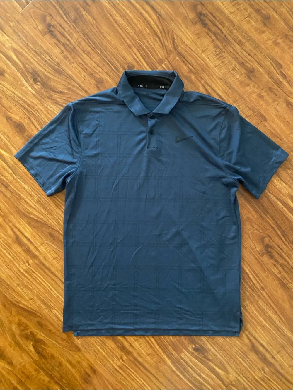 Nike Golf Men's Navy Gray Plaid Dri-FIT Polo Shirt Size Medium Casual Athleisure
